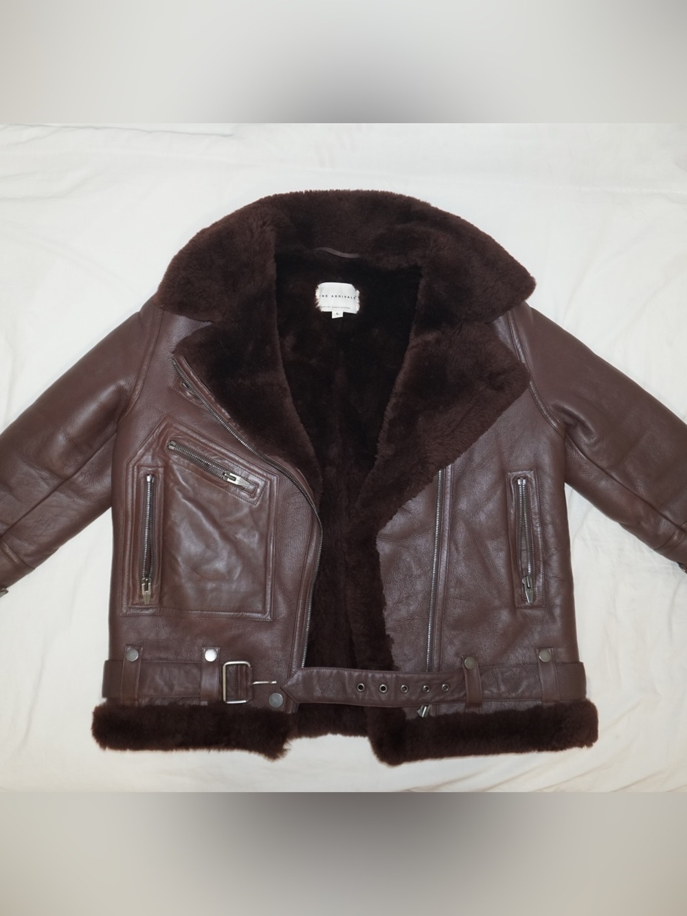 THE ARRIVALS Men’s Brown Leather Jacket Shearling Lined Size L